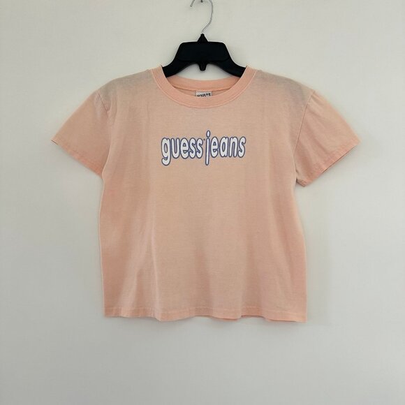 Vintage Y2K 90s Guess Womens Pink Baby Tee Size M/L Spellout Short Sleeve Top - Picture 2 of 9